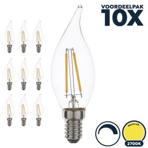 Voordeelpak 10x Led filament E14 kaarslamp met tip warm wit/2700K 2,5W dimbaar (B35)