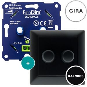 GIRA duo dimmer zwart | ECO-DIM.05 + GIRA afdekplaat zwart