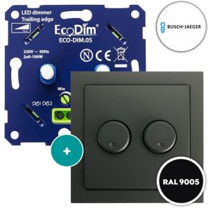 Busch-Jaeger duo dimmer zwart | ECO-DIM.05 + Busch-Jaeger Future Linear afdekplaat zwart