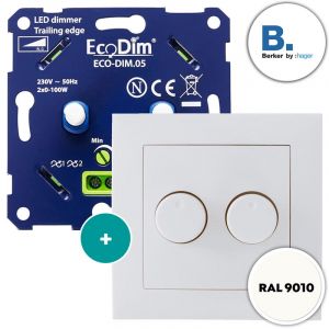 Berker S1 duo dimmer wit | ECO-DIM.05 + Hager Berker S1 afdekplaat wit