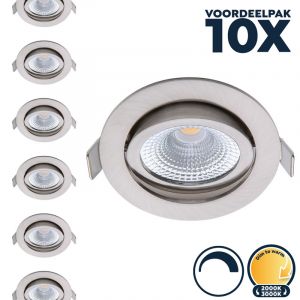 Voordeelpak 10x Dimbare led inbouwspot RVS, dim to warm, kleine inbouwdiepte, IP54