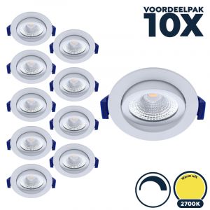 Voordeelpak 10x Dimbare led inbouwspot wit 2700K/warm wit, kleine inbouwdiepte, IP54