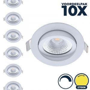 Voordeelpak 10x Dimbare led inbouwspot wit 2700K/warm wit, kleine inbouwdiepte, IP54