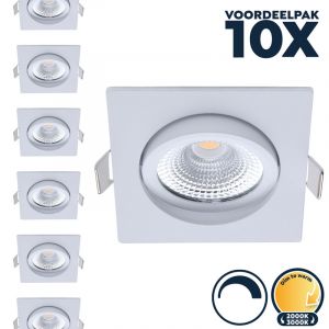 Voordeelpak 10x Dimbare led inbouwspots wit, vierkant, dim to warm, kleine inbouwdiepte, IP54