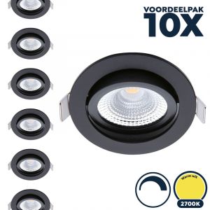 Voordeelpak 10x Dimbare led inbouwspot zwart 2700K/warm wit, kleine inbouwdiepte, IP54