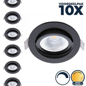 Voordeelpak 10x Dimbare led inbouwspot zwart, dim to warm, kleine inbouwdiepte, IP54