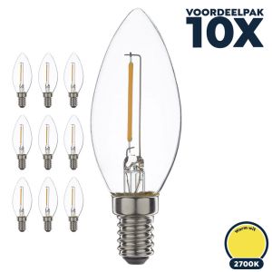 Voordeelpak 10x Led filament E14 kaarslamp warm wit/2700K 1W (B35)