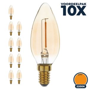 Voordeelpak 10x Led filament E14 kaarslamp flame 1W