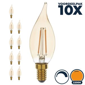 Voordeelpak 10x Led filament E14 kaarslamp met tip flame 2,5W