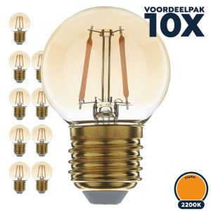 Voordeelpak 10x Led filament E27 kogellamp flame/2200K (1W)