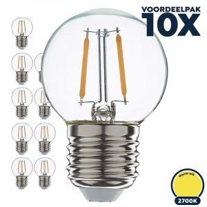 Voordeelpak Led filament E27 kogellamp warm wit 1W (10x)