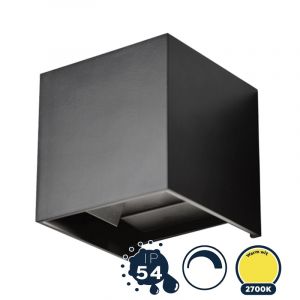 Led cube buiten wandlamp, dimbaar, zwart vierkant incl. LED (PVC)