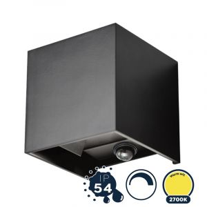 Led cube buiten wandlamp met sensor, dimbaar, zwart vierkant incl. LED