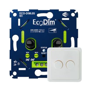 ECO-DIM.05 Led duo dimmer inbouw 2 x 0 - 100 watt WiFi Peha wit