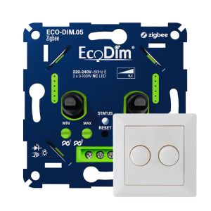 ECO-DIM.05 Led duo dimmer inbouw 2 x 0 - 100 watt Zigbee Gira wit