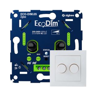 ECO-DIM.05 Led duo dimmer inbouw 2 x 0 - 100 watt Zigbee Berker S1 wit