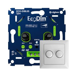 ECO-DIM.05 Led duo dimmer inbouw 2 x 0 - 100 watt Zigbee Busch-Jaeger Balance SI wit