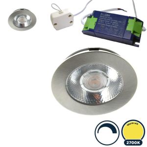 2x Led meubelspot dimbaar, ondiepe inbouw, IP54, extra warm wit, RVS/nikkel, incl. trafo