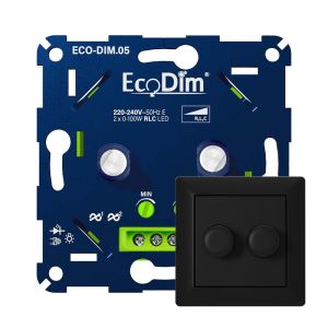 ECO-DIM.05 Led duo dimmer inbouw 2 x 0 - 100 watt Merten zwart