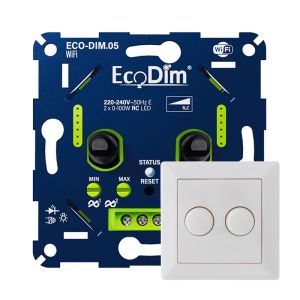 ECO-DIM.05 Led duo dimmer inbouw 2 x 0 - 100 watt WiFi Jung wit
