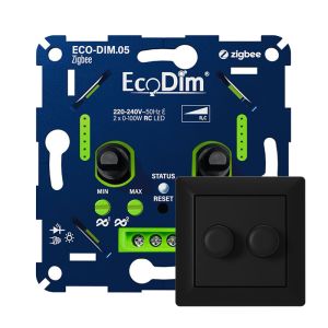 ECO-DIM.05 Led duo dimmer inbouw 2 x 0 - 100 watt Zigbee EcoDim zwart