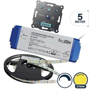 Led strip 5 meter warm wit dimbaar, SMD | Led strip incl. voeding en inbouwdimmer